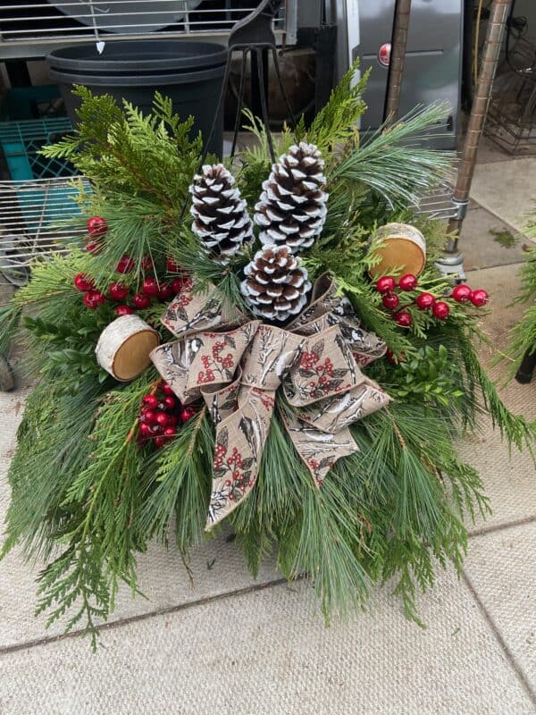 Planter A 8" Bow with accents and cones. - Image 2